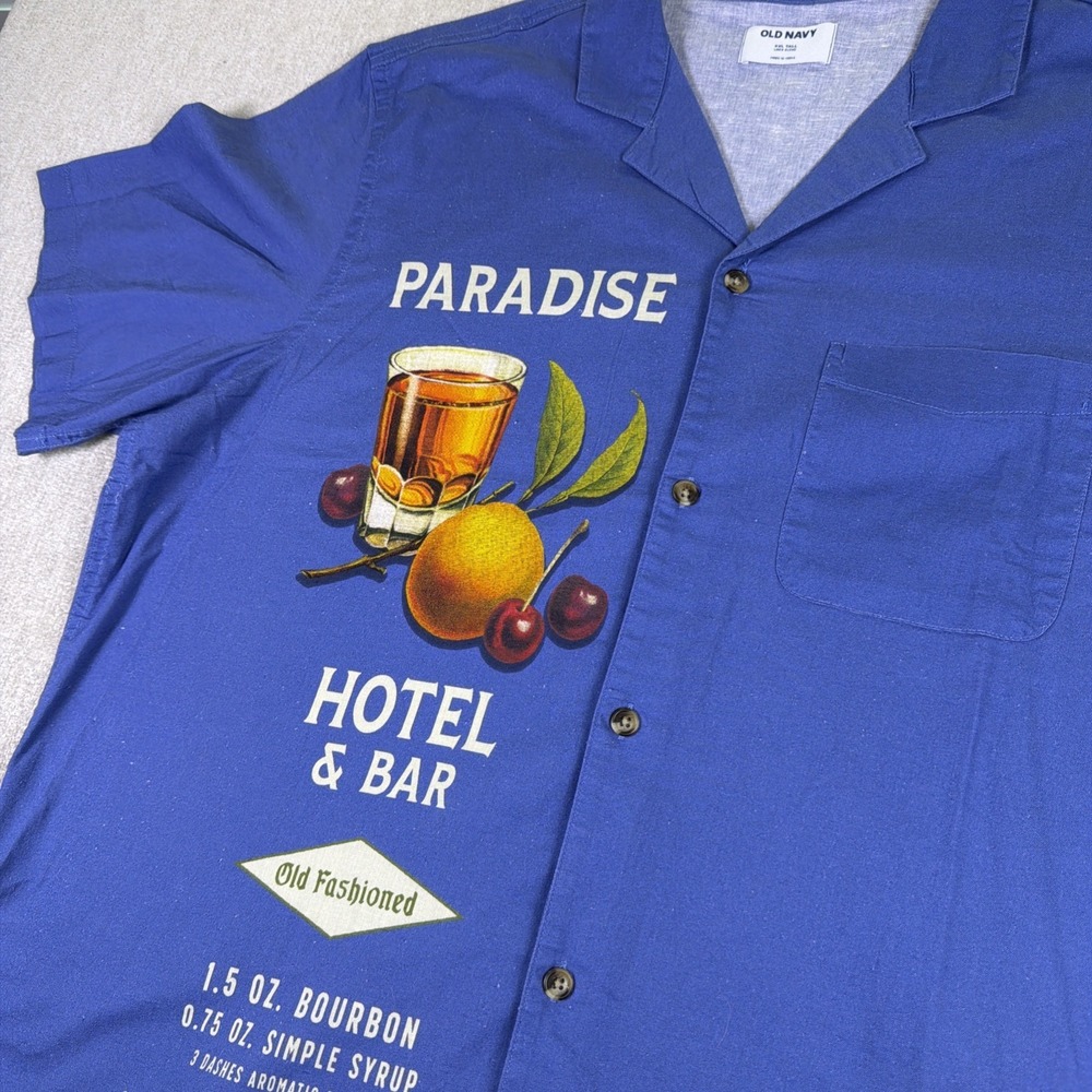 NWT Old Navy Shirt Men Sz XXL Tall Paradise Hotel Short Sleeve Linen Blend Blue